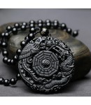 Must obsidiaan amulett Draakon ja Fööniks (laos)